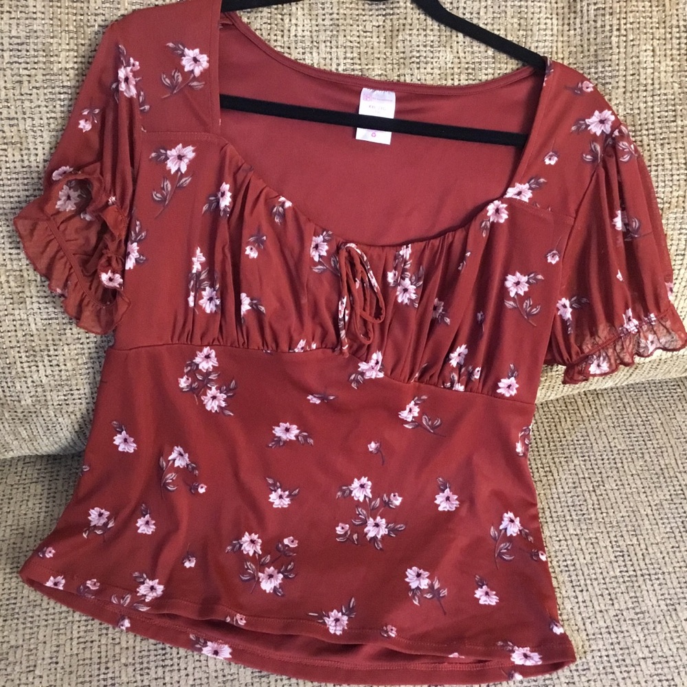 Floral Square Neck Flutter Sleeve Blouse